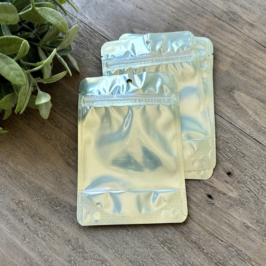 Set of 25 Metallic Pouches - Stand Up Bag with Zipper - 4” x 2-3/8” x 6” - Heat Sealable and Resealable - Perfect for Mini Cookies, Samples, Sprinkles, and more