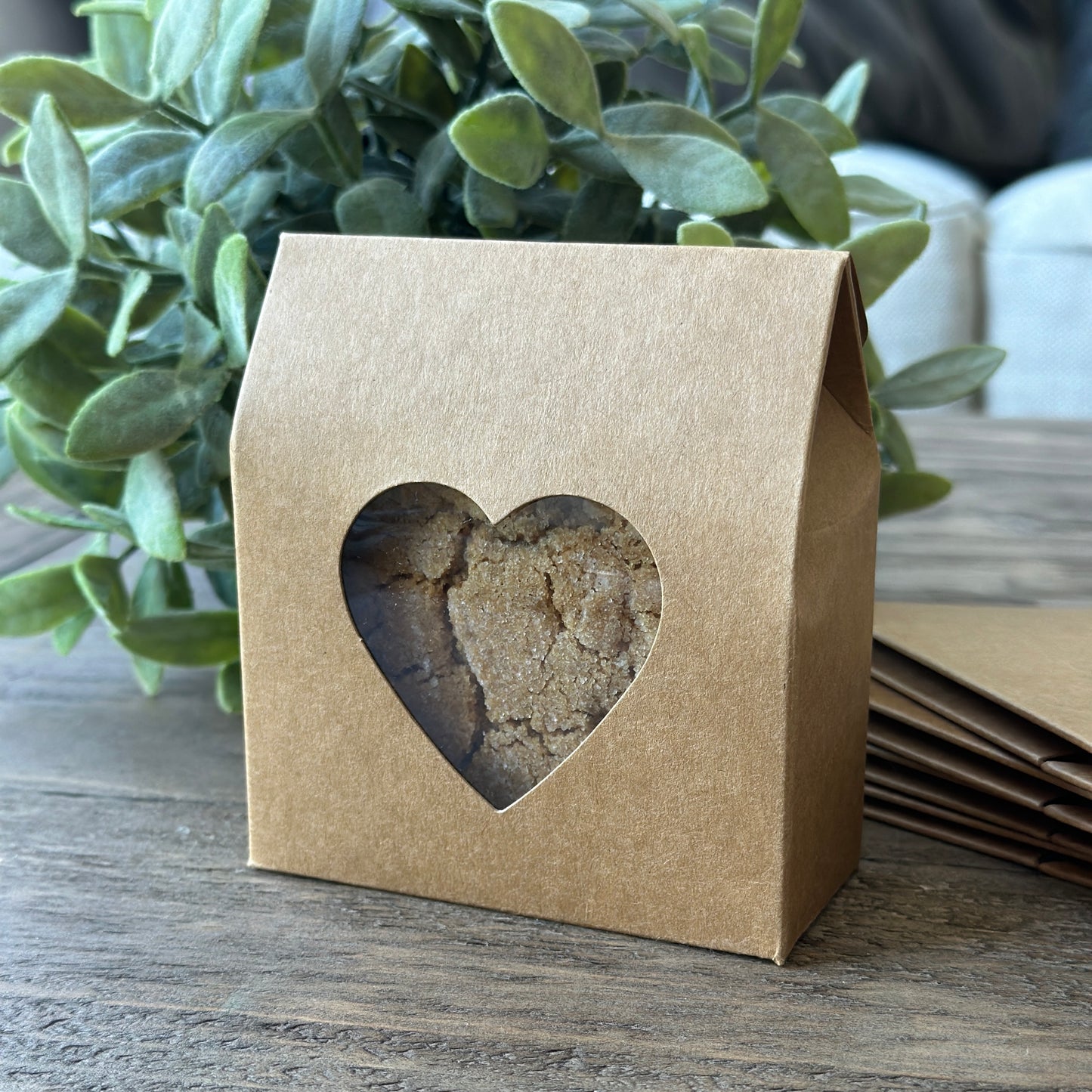 Auto-Pop Heart Window Boxes -  3-1/2” x 4” x 1-1/2” Favor Boxes - Food Safe, Easy to Assemble - Perfect for Drop Cookies, Sugar Cookies, and more