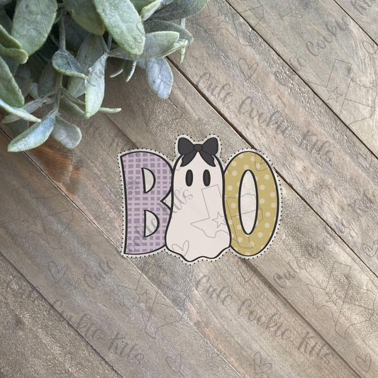 Ghosty BOO with Bow Cookie Cutter - Perfect for Spooky Theme and Halloween Sets - Cutter for Dough, Fondant, Clay, and More (#CCK839)