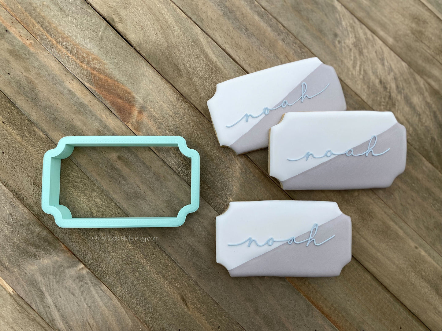 Noah Plaque Cookie Cutter - Versatile Notched Corner Rectangle, Inverted Corner Rectangle (#CCK201)