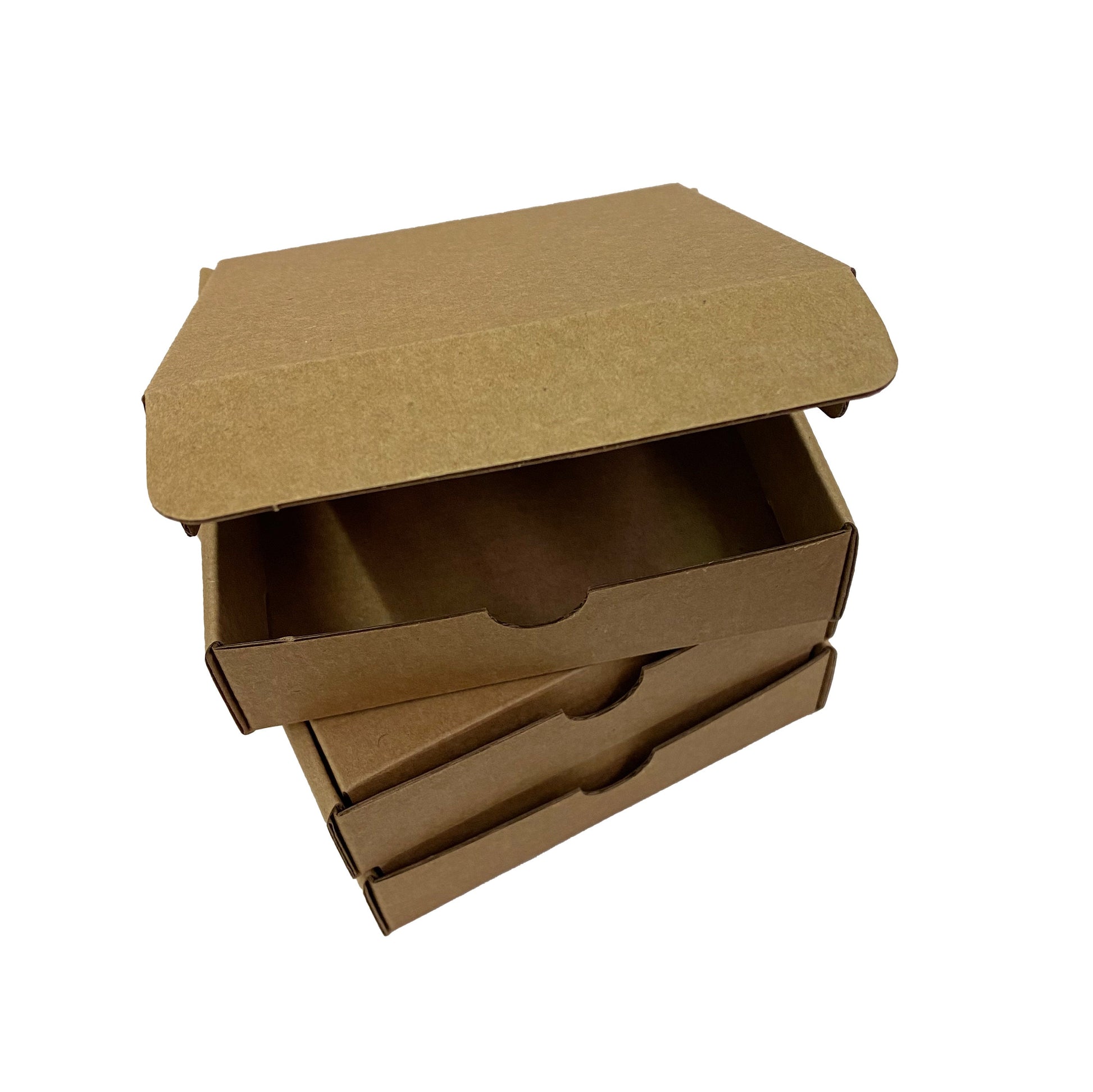 Single Premium Brown Kraft Mini 4.5” Pizza Box Sample - 4 1/2” x 4 1/2” x 1” Folding Cardboard Boxes - Custom Printing Available