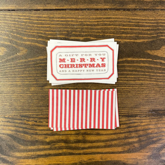 Set of Vintage Style 2” x 3-1/2” Christmas Tags - Merry Christmas, Red and White, Stripes - Gift, Present, Packaging Tag