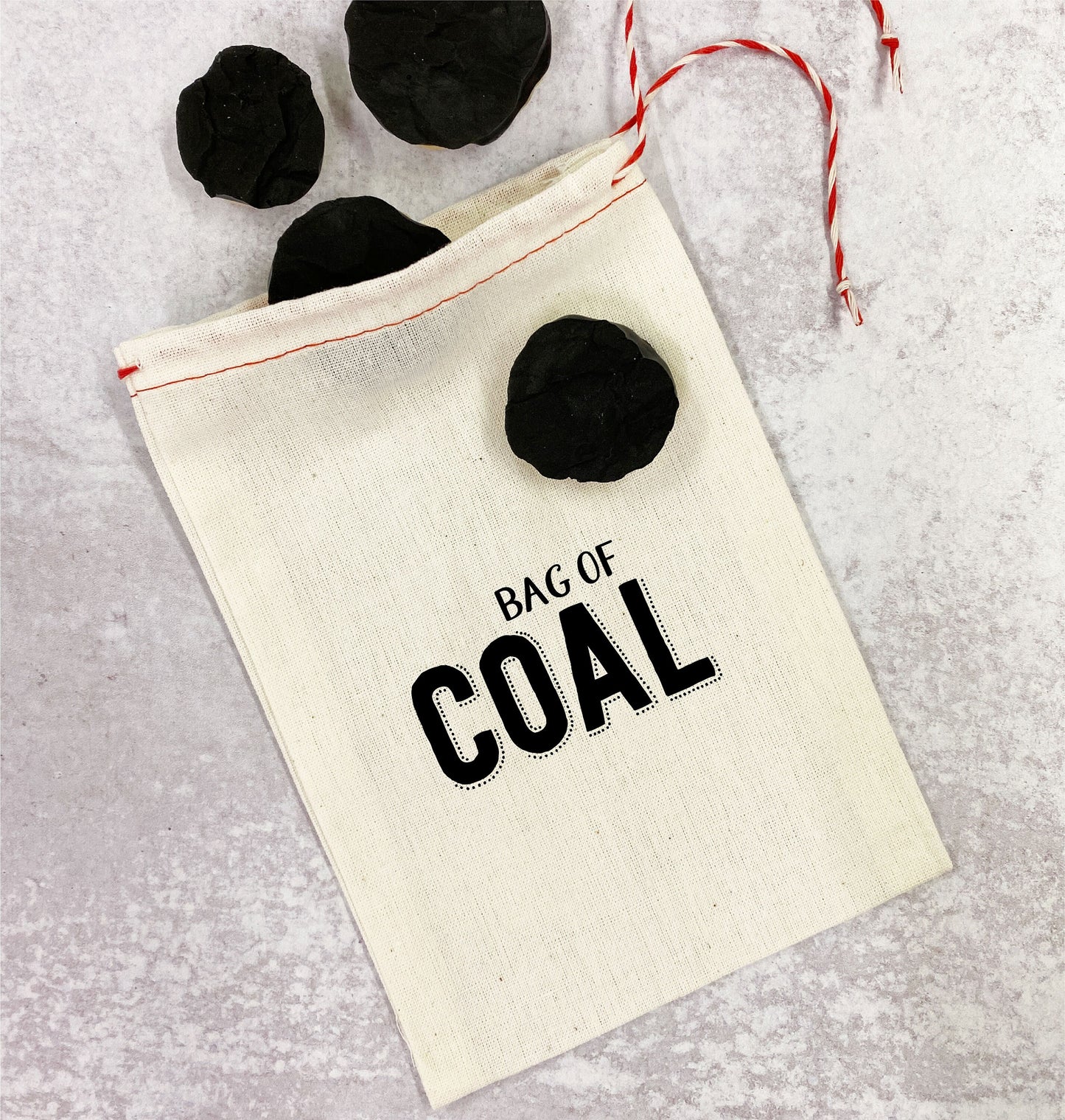 BAG OF COAL Cotton Packaging Bags - Red Twine Drawstring - 5 x 7 - Christmas Gifting