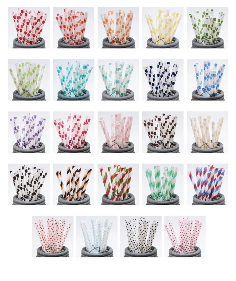 Set of Adorable Dotted Paper Straws - Perfect for Cake Pops, Cocoa Cups, Coffee Bar - Made in the USA, Food Safe, Biodegradable