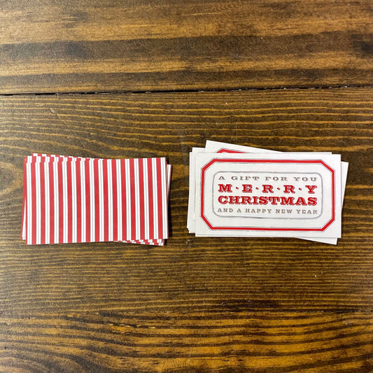 Set of Vintage Style 2” x 3-1/2” Christmas Tags - Merry Christmas, Red and White, Stripes - Gift, Present, Packaging Tag