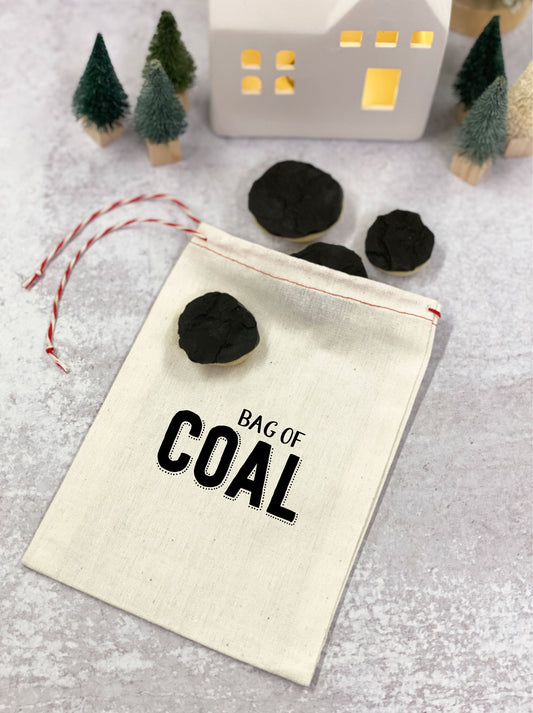 BAG OF COAL Cotton Packaging Bags - Red Twine Drawstring - 5 x 7 - Christmas Gifting