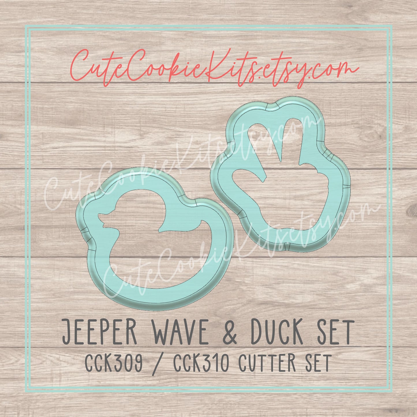 Jeeper Wave Duck Cutter Set - Hand Sign, Finger Wave for Off-road Vehicle Club, Rubber Duck - Cutter for Cookies, Clay and More (#CCK309/10)