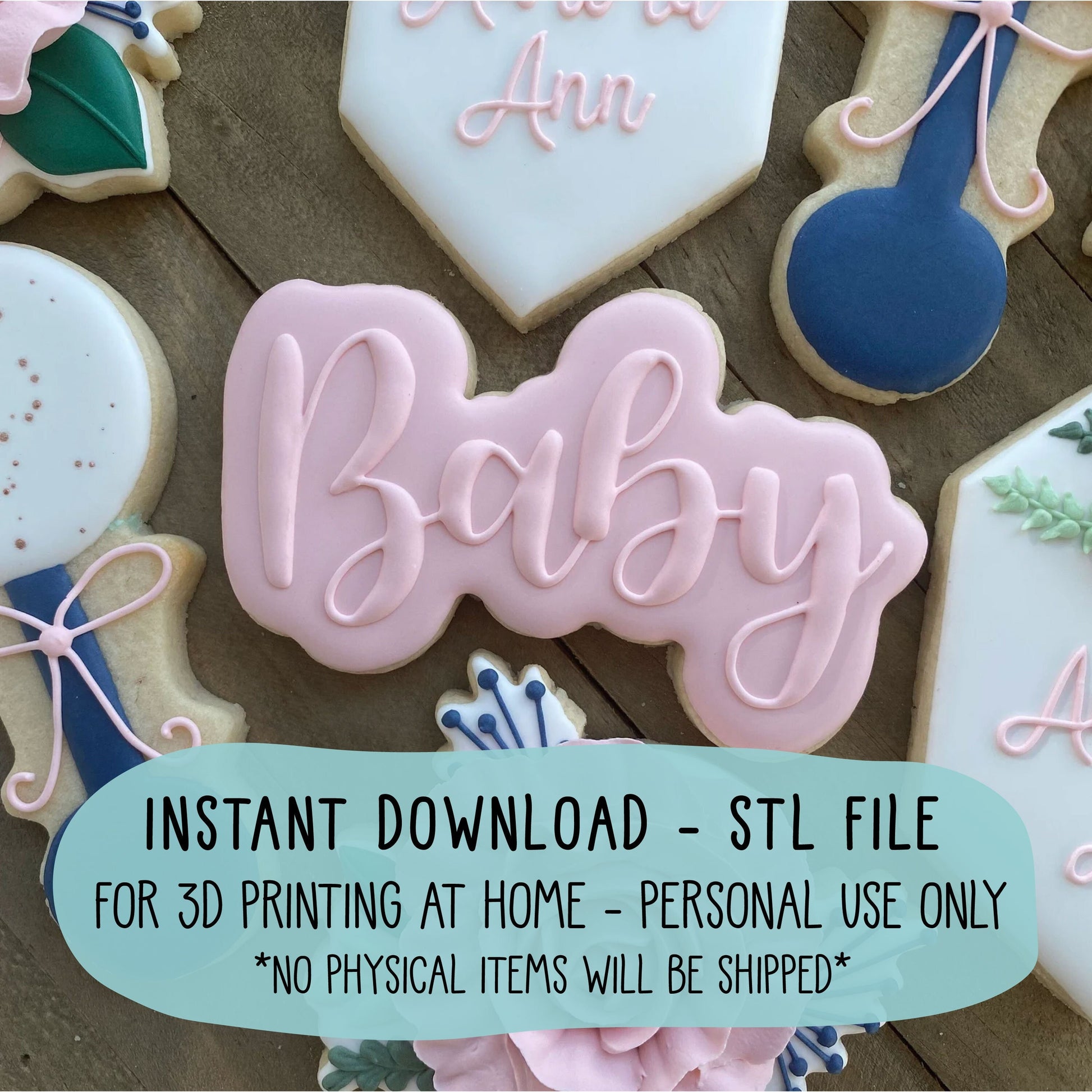 STL File Baby Word Plaque Cookie Cutter and Projector Image - 4 inch CCK500 - Instant Download for 3D Printing at Home - Personal Use Only