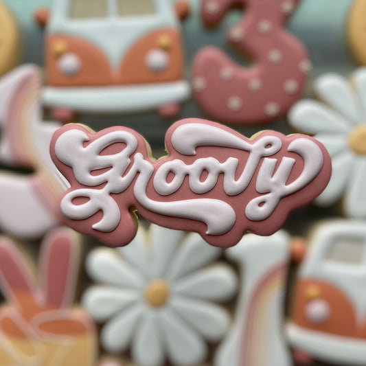 Groovy Word Plaque Cookie Cutter - Retro Lettering - Perfect for 70s, Retro, Hippie Sets - Cutter for Dough, Clay, and More (#CCK522)