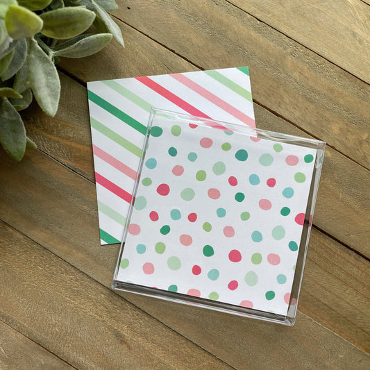 Multicolor Stripes and Dots - 4” x 4” - Set of 25 - Double Sided Box Backer - Food Safe, Grease Resistant Coating - Perfect for Holidays