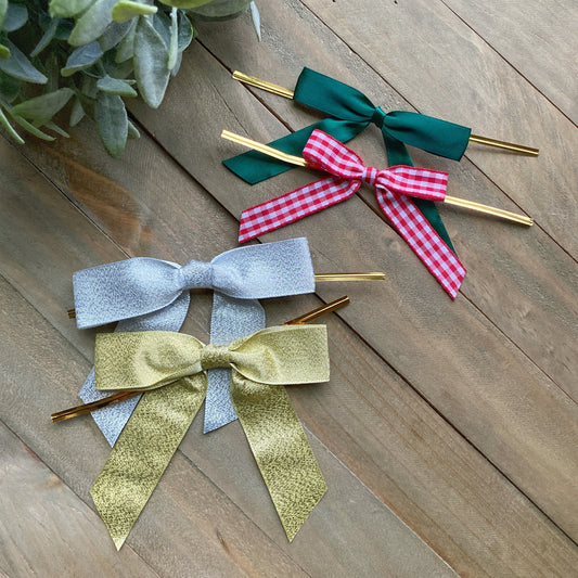 Pre-Tied Bows - Perfect for Christmas Cookie Packaging - Bows with Twist Tie Closure for Gifting and Small Business Packaging