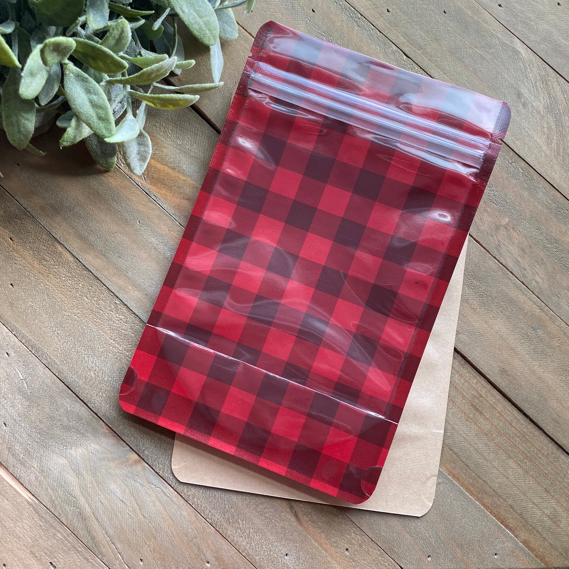 Set of 25 Red Plaid Stand Up Heat Sealable Pouch with Zipper - 5-1/8” x 8-1/8” x 3-1/8“ - Perfect for Mini Christmas Cookies and more