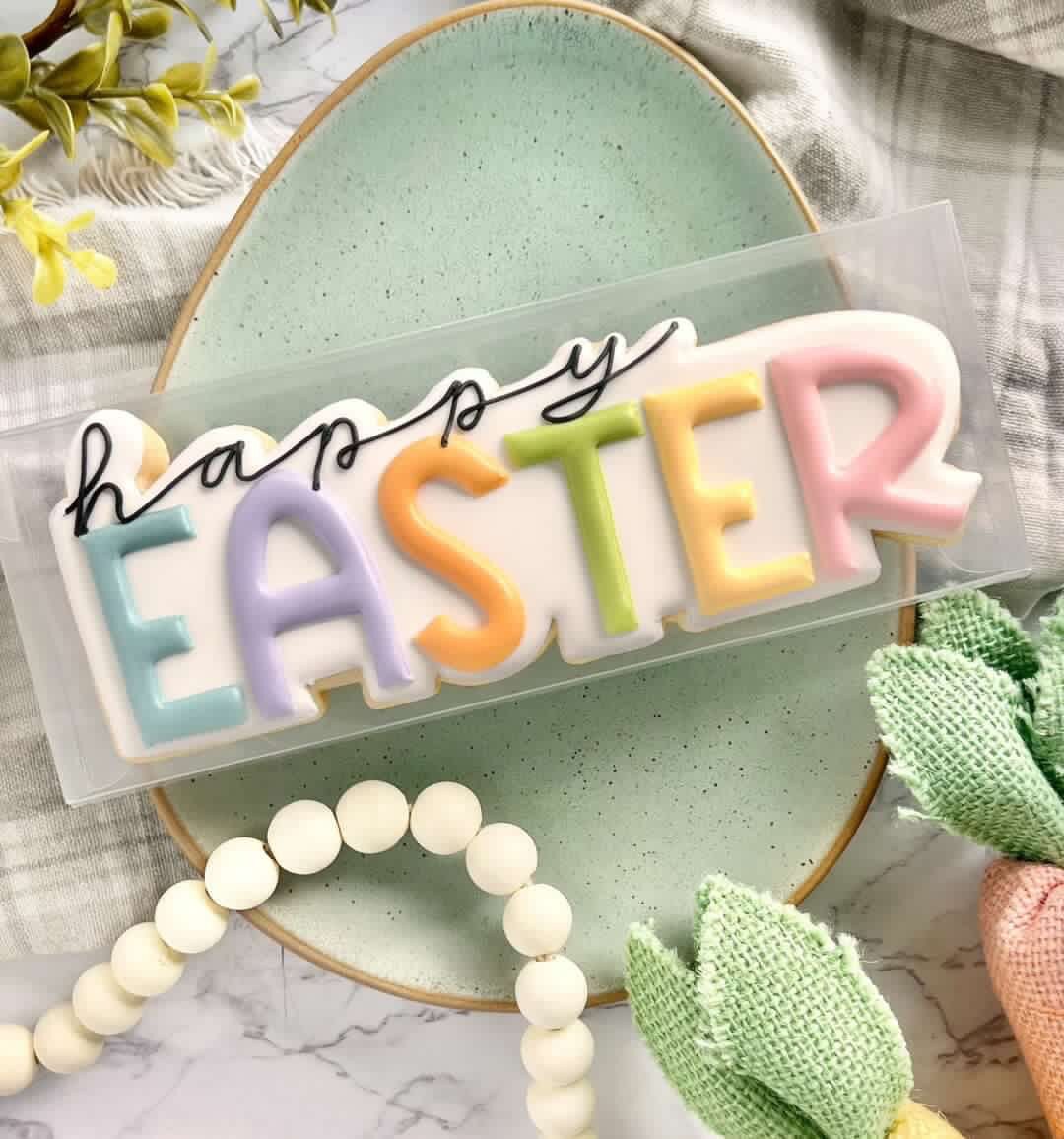 Happy Easter Plaque Cookie Cutter - Hoppy Easter - Hand Lettering - Perfect for Spring, Easter Sets - Cutter for Dough and More (CCK533)